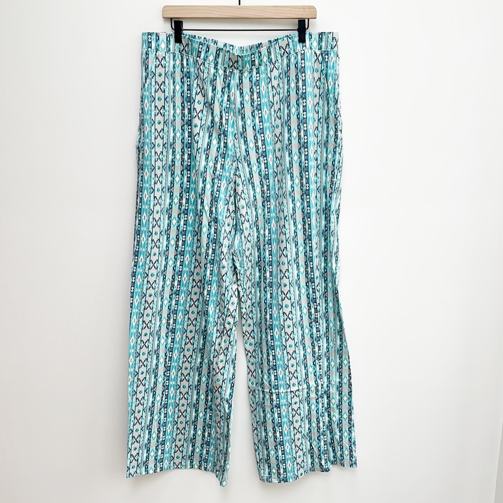 D&Co Beach | XL | Women’s Blue/Grey Aztec Wide Leg Jersey Lounge Pant